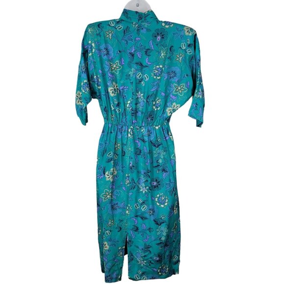 Vintage 80/90s Shirt Wrap Top Dress size 6/8 Floral Cottagecore Alt Teal Blue - Picture 6 of 8
